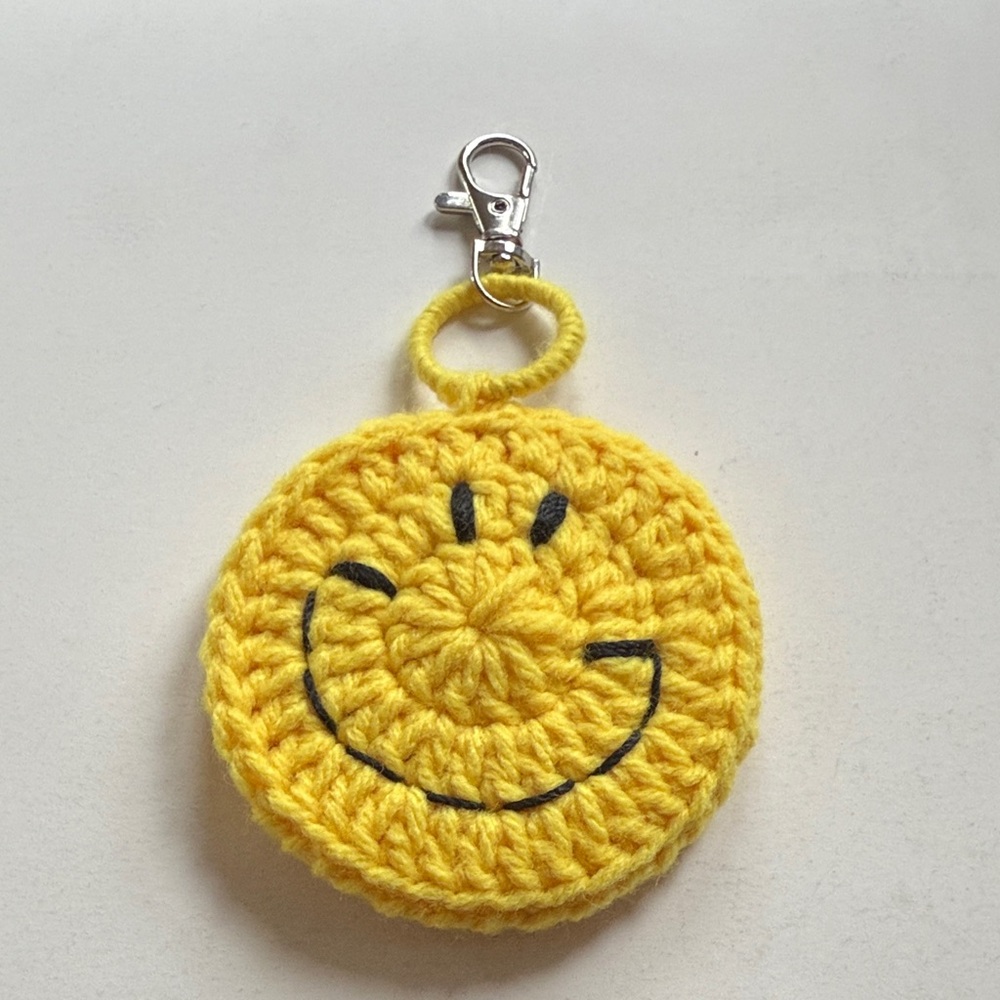 Sunny Yellow Crochet Smiley Face Bag Charm